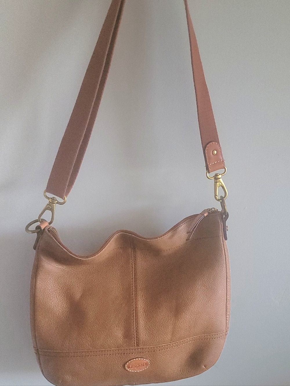 Fossil Tan Pebbled Leather Shoulder Bag